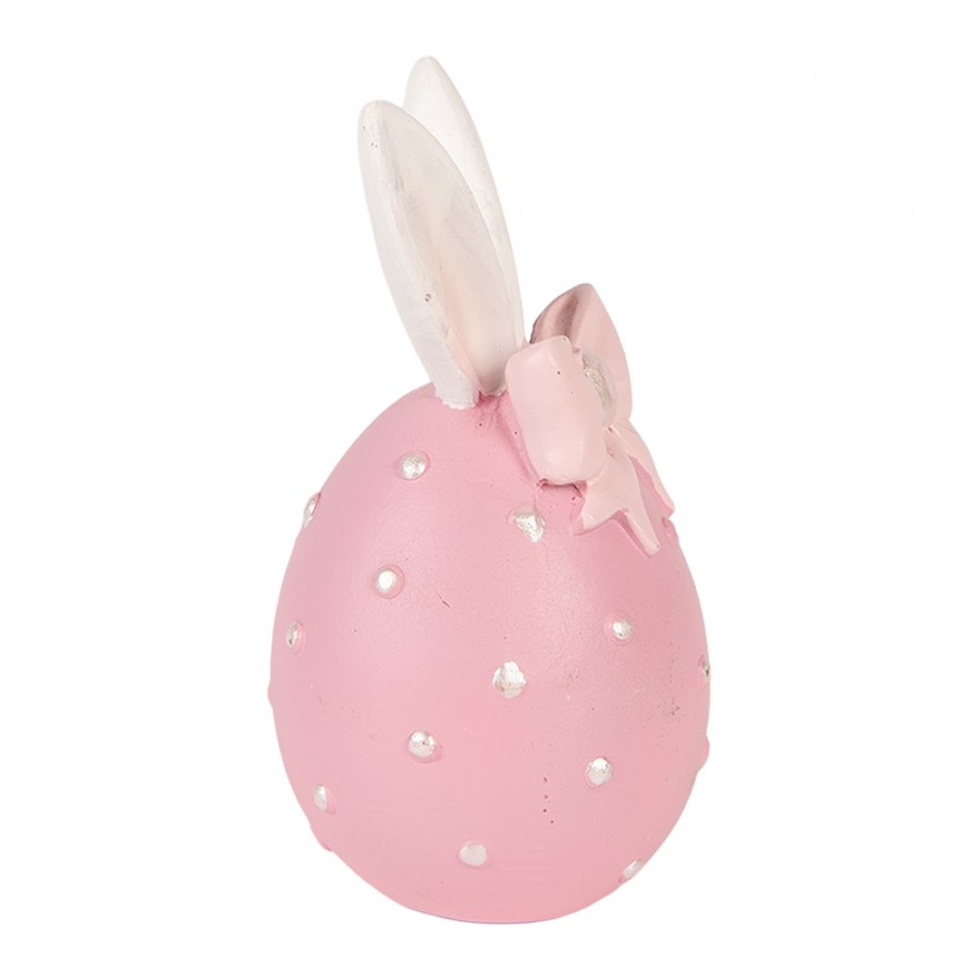 Uovo decorativo in resina rosa con orecchie e fiocco - 12x6 cm - Clayre e Eef